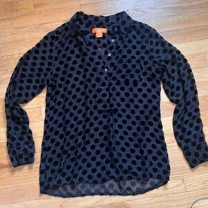 Sheer Black velvety Polka Dot Blouse size M